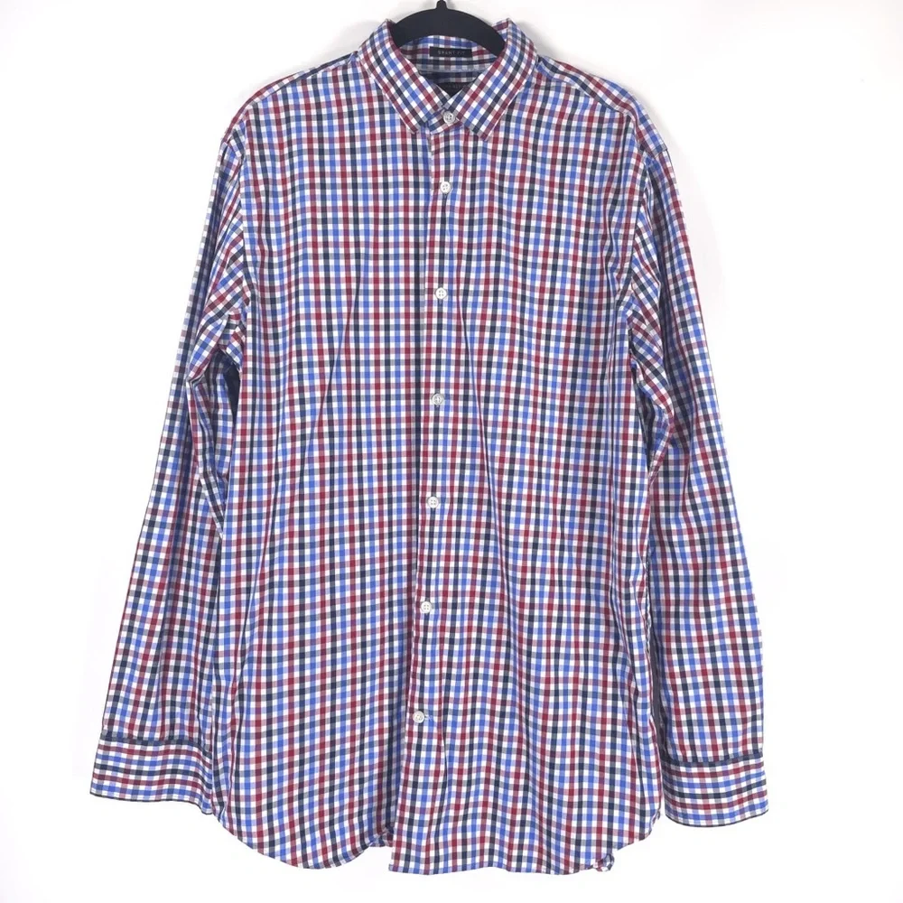 BANANA‎ REPUBLIC 120s SUPIMA COTTON GRANT FIT Plaid Multi Button up Shirt LARGE